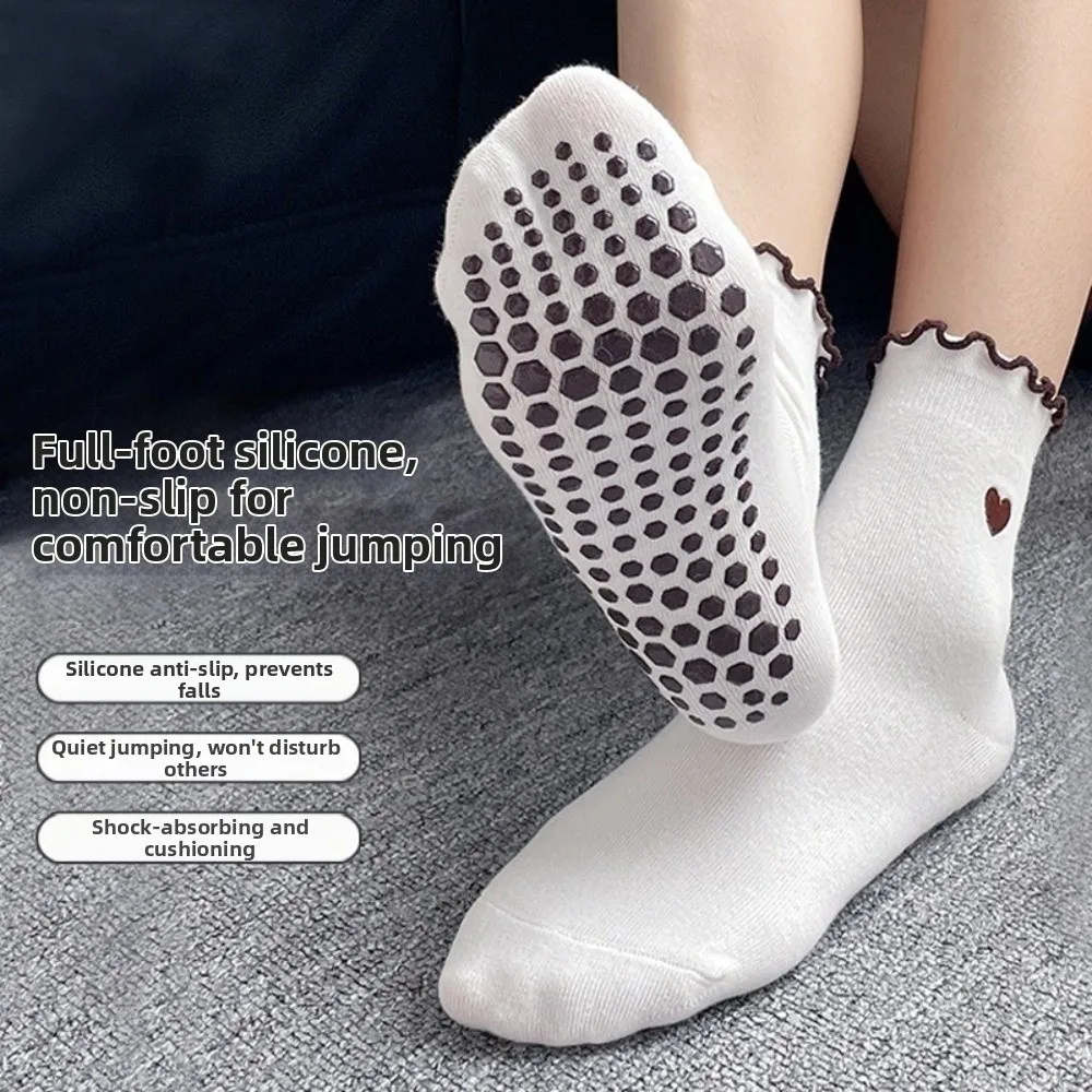 جديد القطن اليوغا الجوارب كشكش الكفة سيليكون قبضة قبضة الجوارب عدم الانزلاق تنفس الحب القلب التطريز الجوارب اليوغا باري الباليه #3