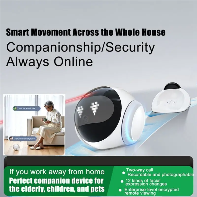 AB46-Child Care Smart Robot Featuring Pet Monitoring& Elderly Companion, APP Remote Control, Motion Detection, 2-Way Voice Call