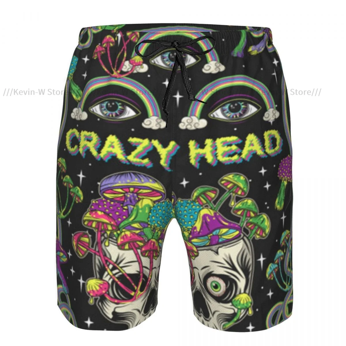 Mens Quick-drying Beachwear Skull With Third Eye Rainbow Mushrooms Swimsuit Men 2024 Bathing Suit Summer Men's Swimwear