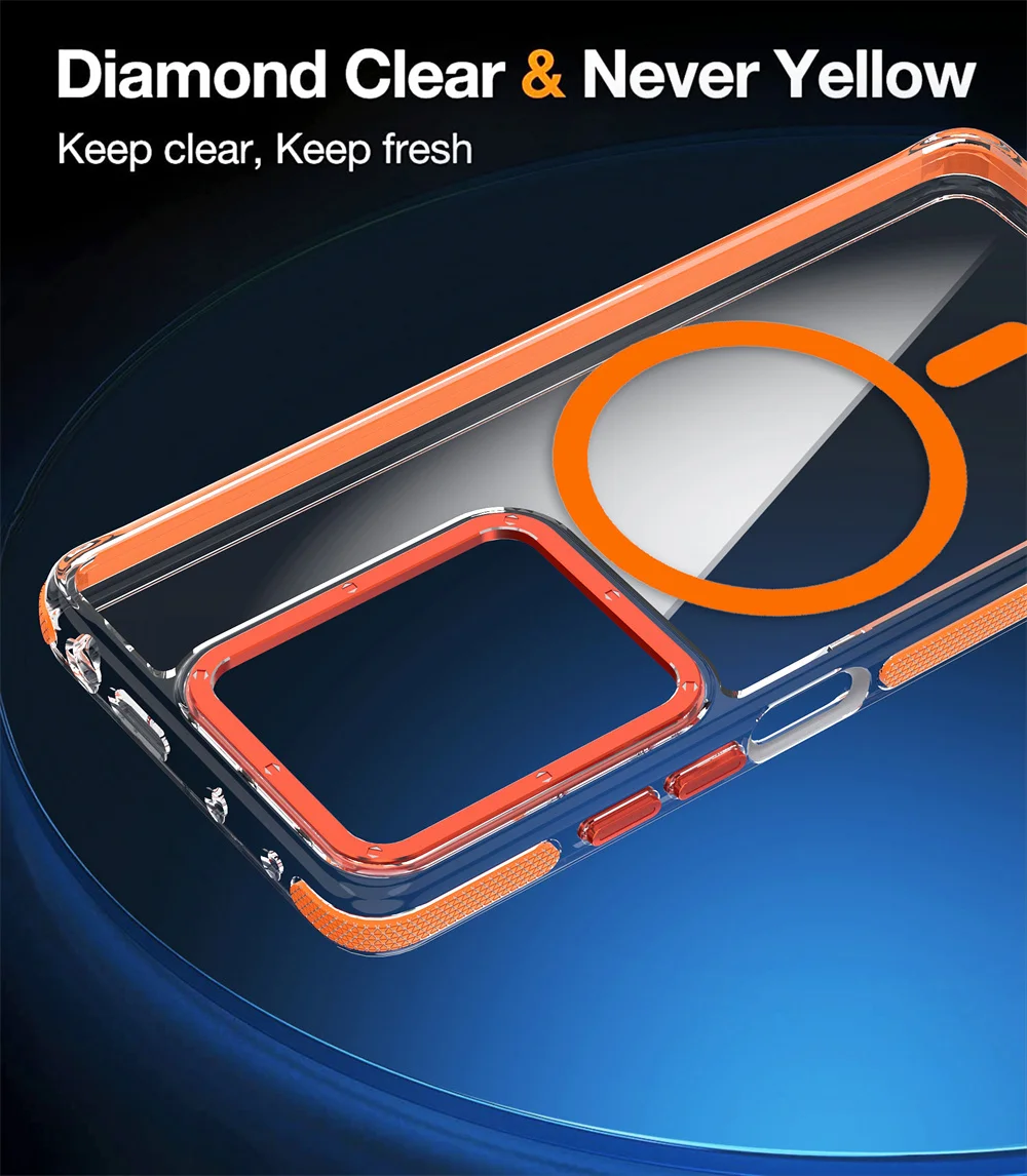 Original For Magsafe Clear Magnetic Phone Case for Xiaomi Redmi Note 13 Pro Plus Poco X6 Luxury Metal Lens Frame Anti-Slip Cover