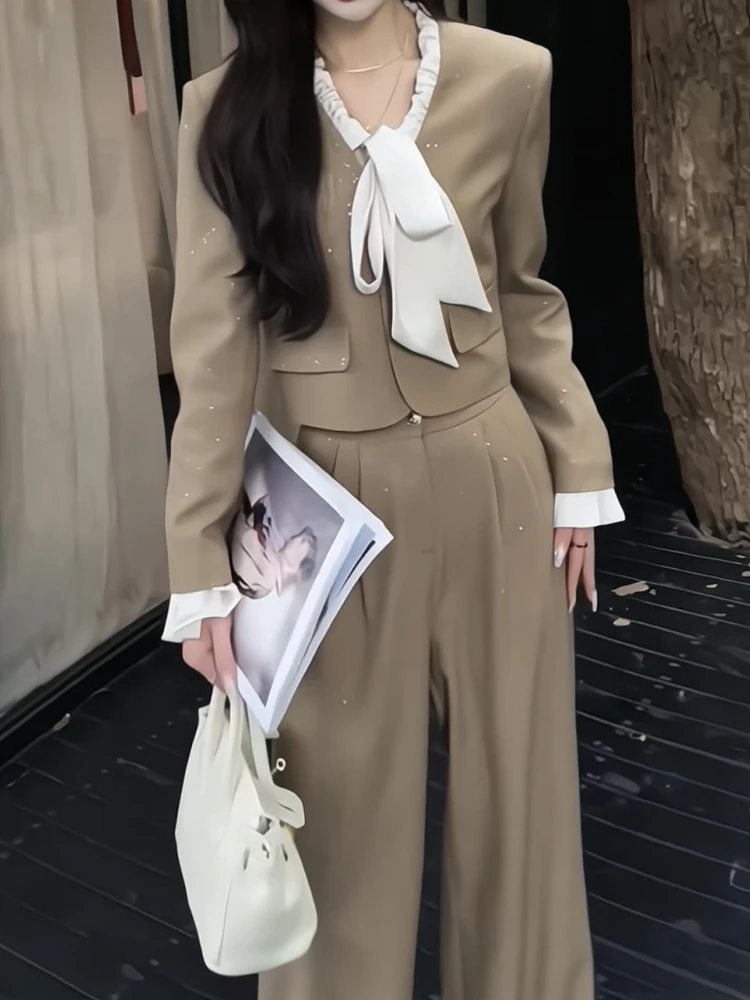 

Faionable Profional женский костюм, осенний новый легкий комплект Maturi, широкие брюки, пальто, комплект из двух предметов Ele Sle