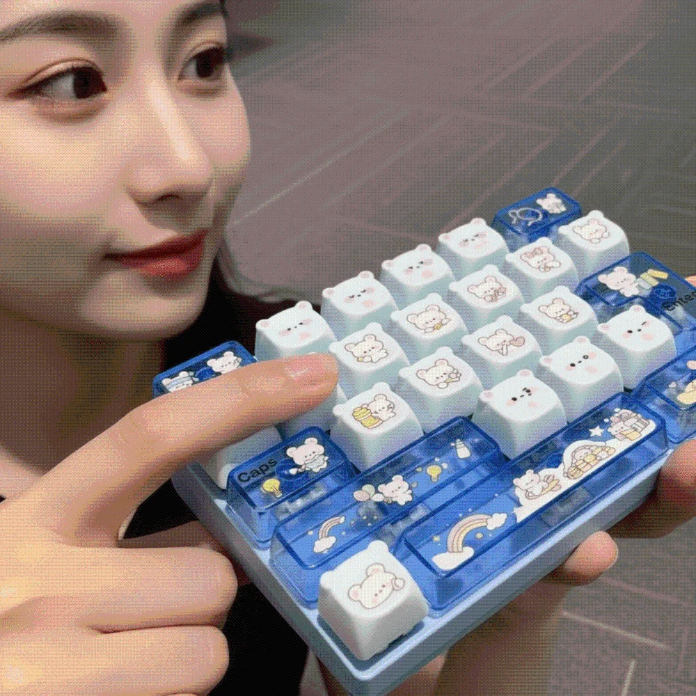 26 Mechanical Keys Keyboard Fidget Rainbow Compact Size Mini Mechanical Keypad Durable Plastic Cartoon Bear