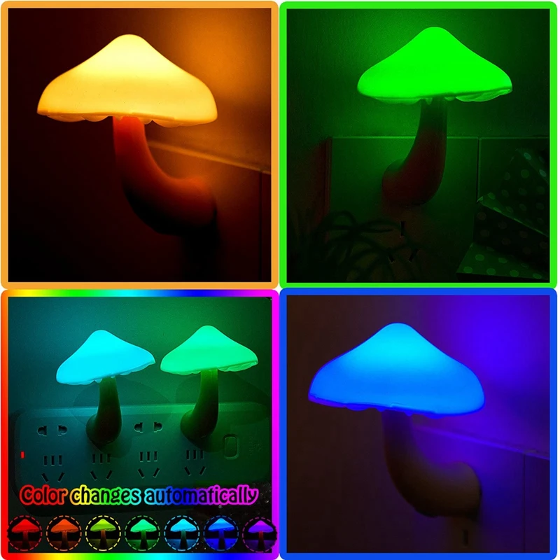 Mini Cute Mushroom Night Lights Plug In Lamp 7Color For Kids Bedroom Night Light US Plug