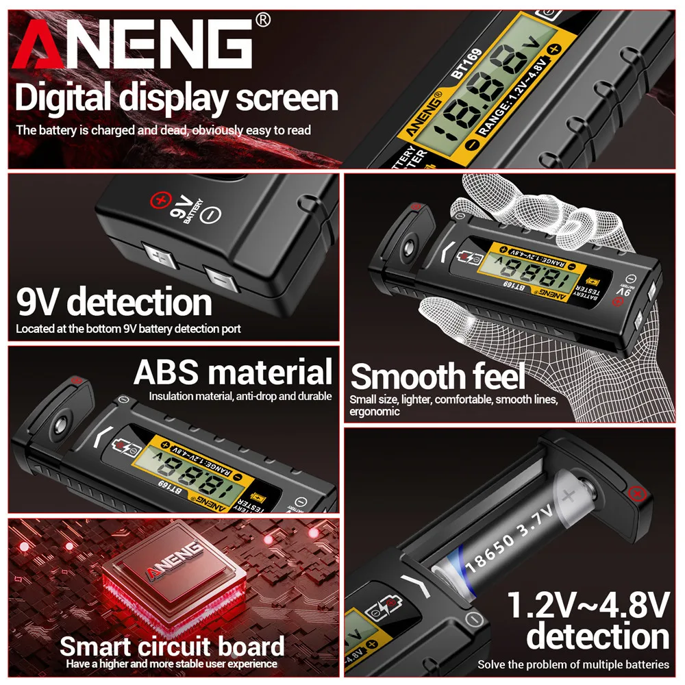 ANENG BT169 Digital Battery Testers Detector Multifunctional Quickly Measure Battery  AA/AAA/C/D/9V/1.5V Button Cell Measurement