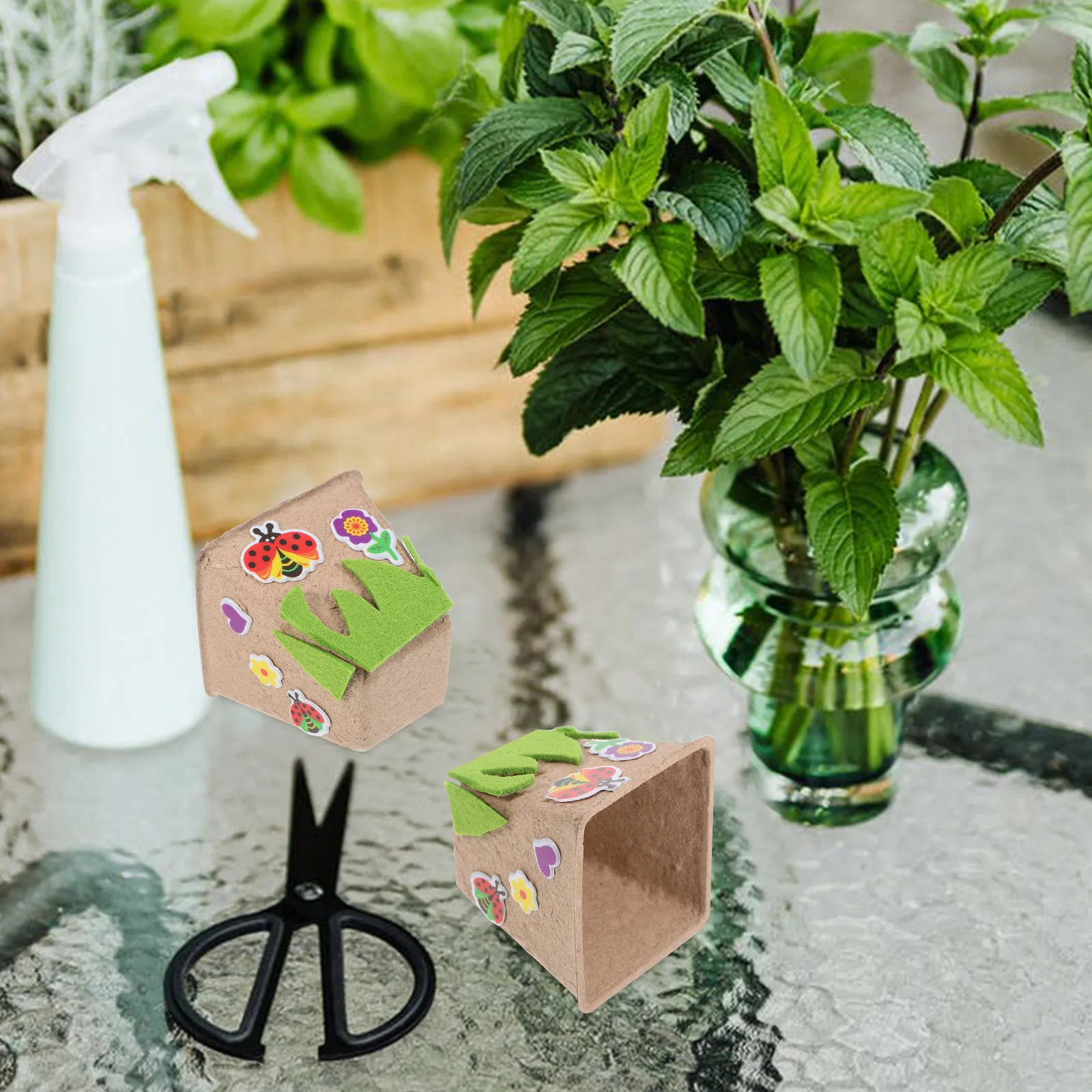 1Set DIY Garden Paper Pulp Nursery Cups Kit Adhesive Sticker Plant Starter Pots Flower Germination Paper Planting