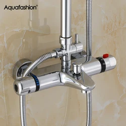 Thermostatic Bath Shower Faucets Brass Hot and Cold Thermostatic Control Shower Tap for Bathtub and Shower Rain