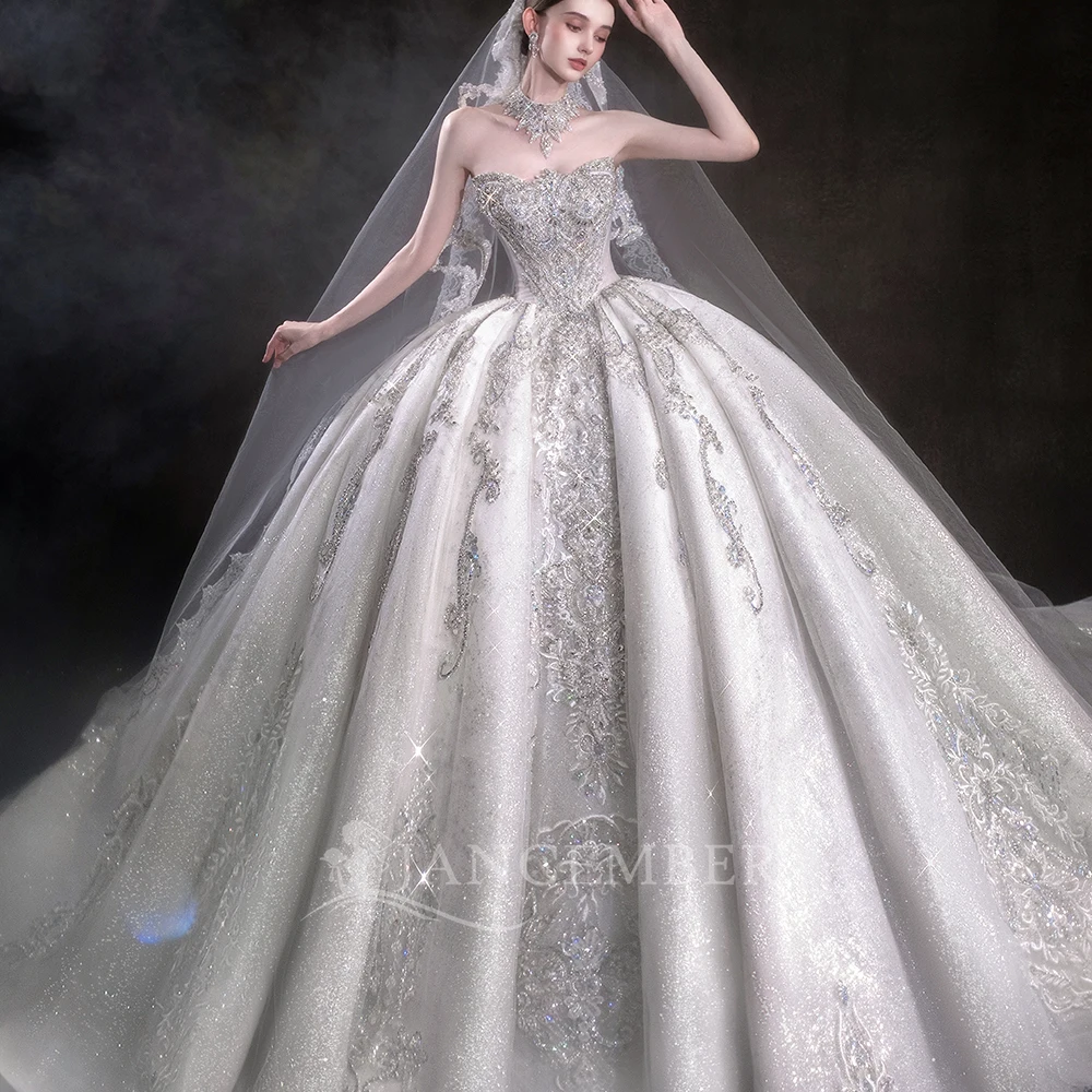 

Customized Ball Gown Wedding Dress Lace Sleeveless Plus Size Long Bride Dresses Strapless Lace Up Bridal Gown فساتين حف
