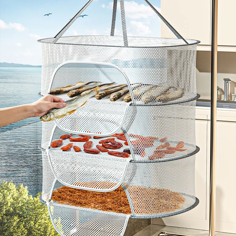 1/2/3 Tier Draagbare Mesh Hangend Droognet Opvouwbaar Rek voor Kleding Fruit Kruiden Groenten
