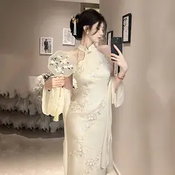 Spring/Summer Embroidery Modern Chinese Style Improved Sexy Qipao Dress Cardigan Two Piece Set Long Dresses Evening Cheongsam