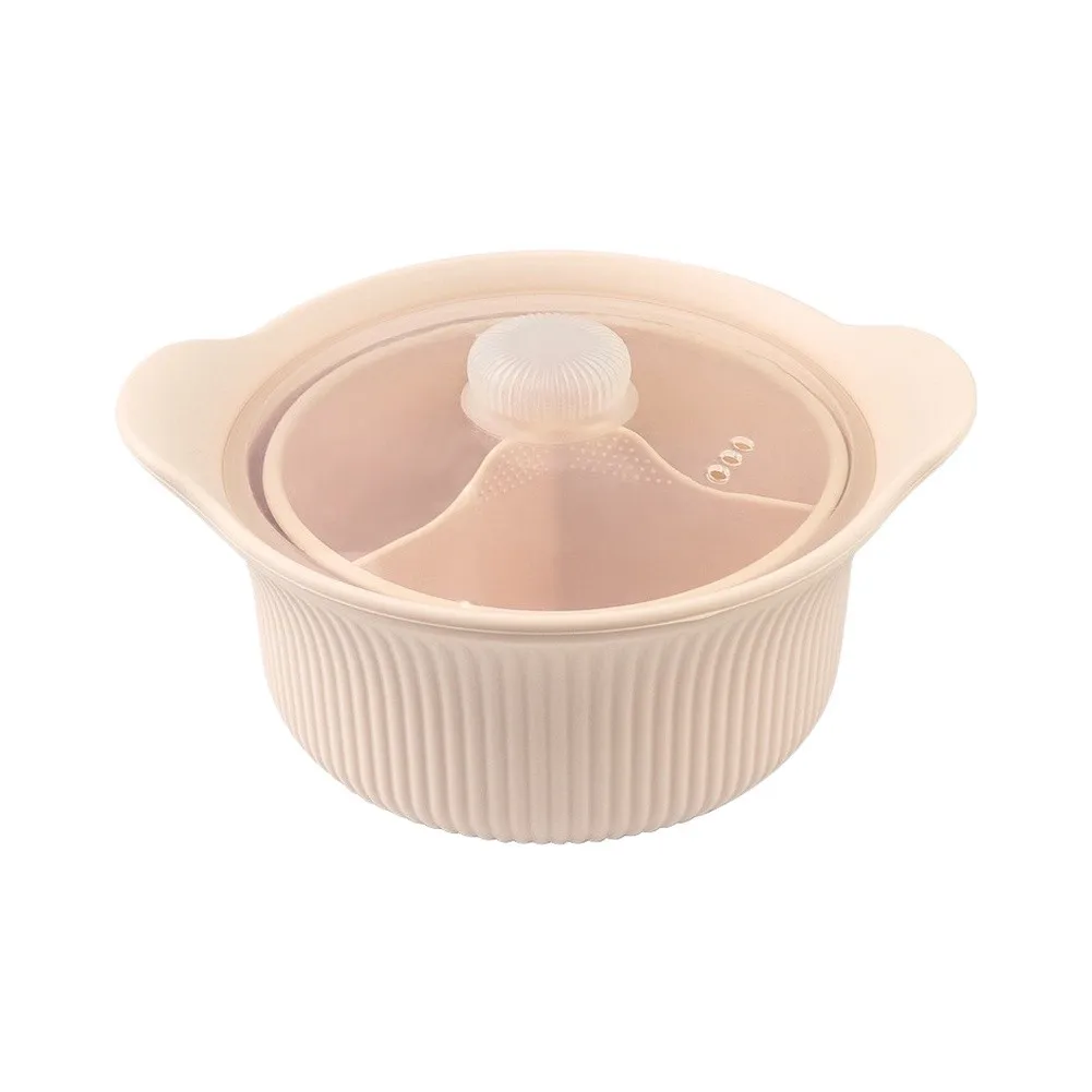 Silicone Steaming Pot with Integrated Partition Tray and Heat Lid for Microwave Air Fryer 22.8 x 19.3 x 9.95 cm