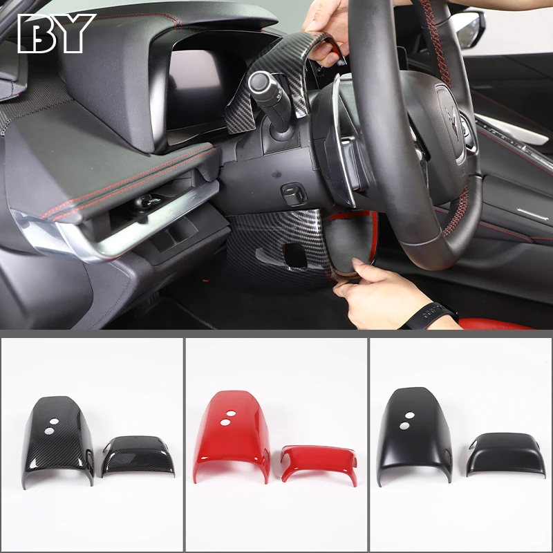 

ABS Carbon Fiber For Chevrolet Corvette C8 Stingray Z51 Z06 2020-2023 Car Steering Wheel Base Trim Sticker Interior Accessories