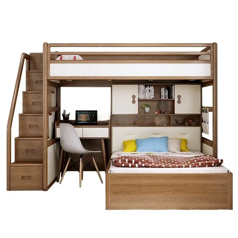 LYN solid wood staggered small apartment with wardrobe bunk bed