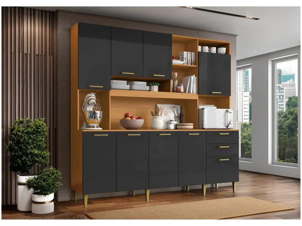 Armário de Cozinha Completa Aramóveis Kit Mega 9 Portas 2 Gavetas