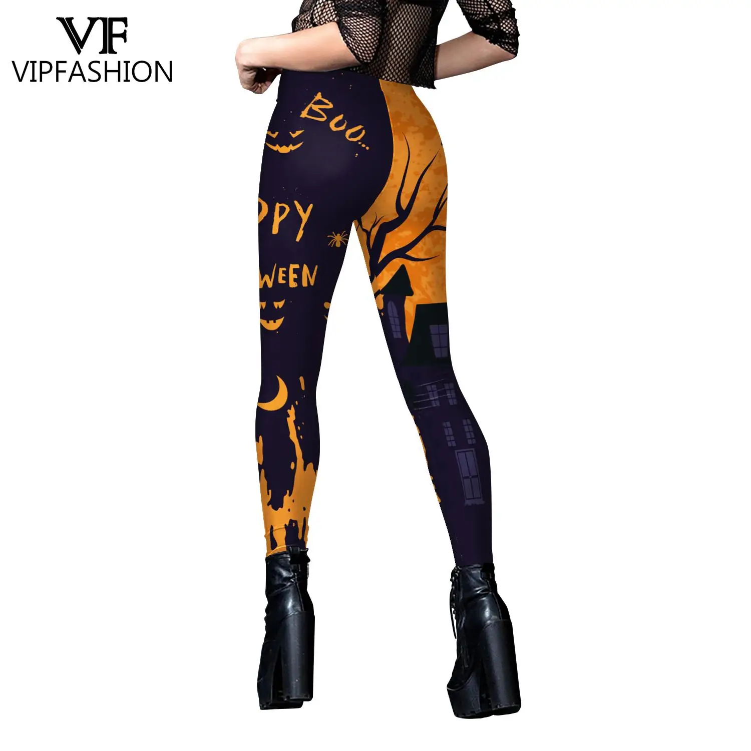 VIP FASHION Halloween Party Skull Pumpkin 3D Printed Elastic Tight Pants Cosplay For Women Push Up Fitness Leggings Trousers