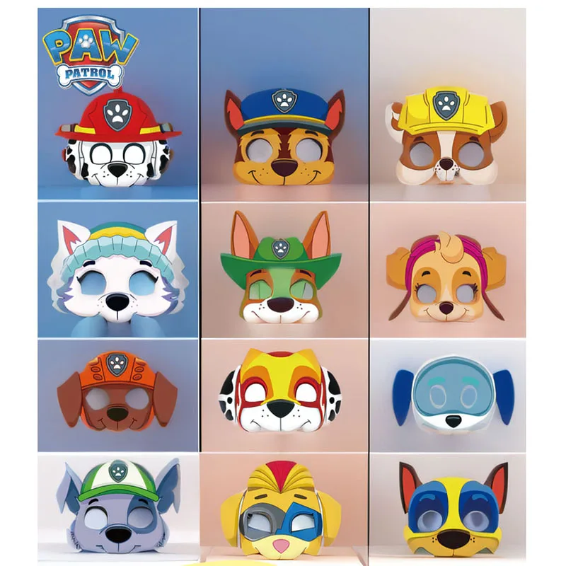 12Pcs Paw Patrol Birthday Party Masks Toy Puppy Patrol Kids Costume Masks Patrulla Canina Figure Mask Kids Cosplay Party