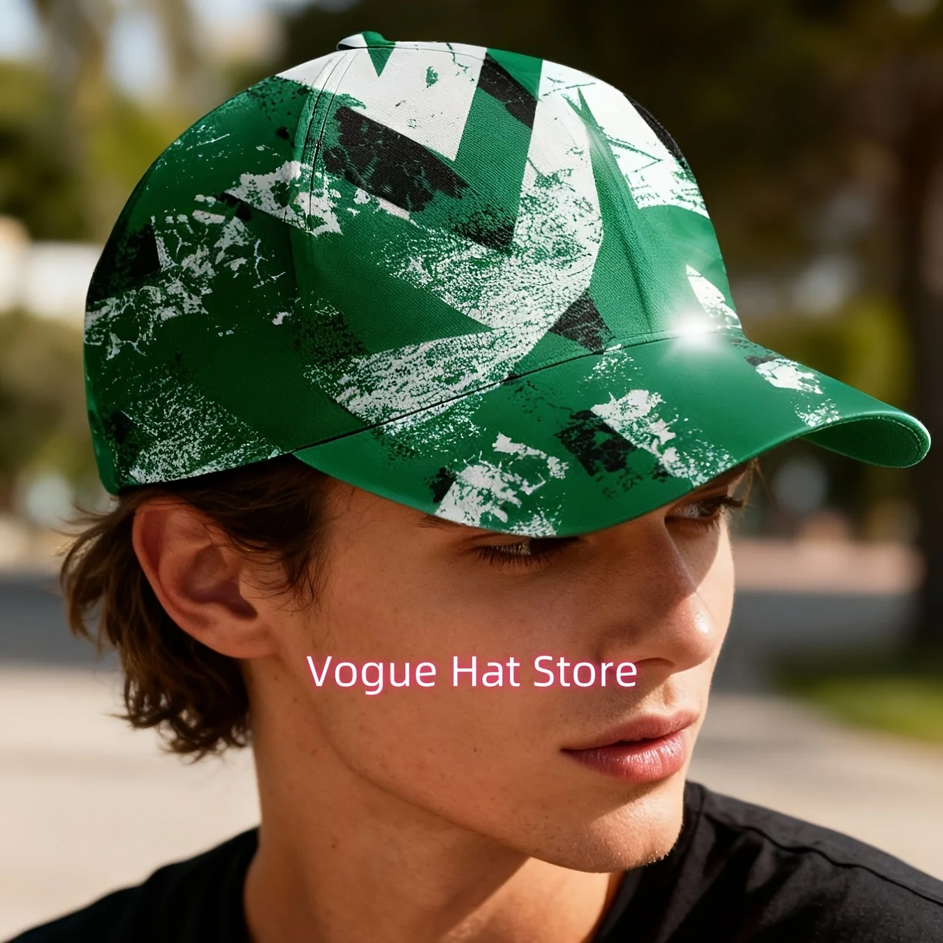 1pc Men's & Women's Abstract Green Camo Baseball Cap - -Style All-Over Print (British-Inspired Shamrock), Adjustable Snapback, &