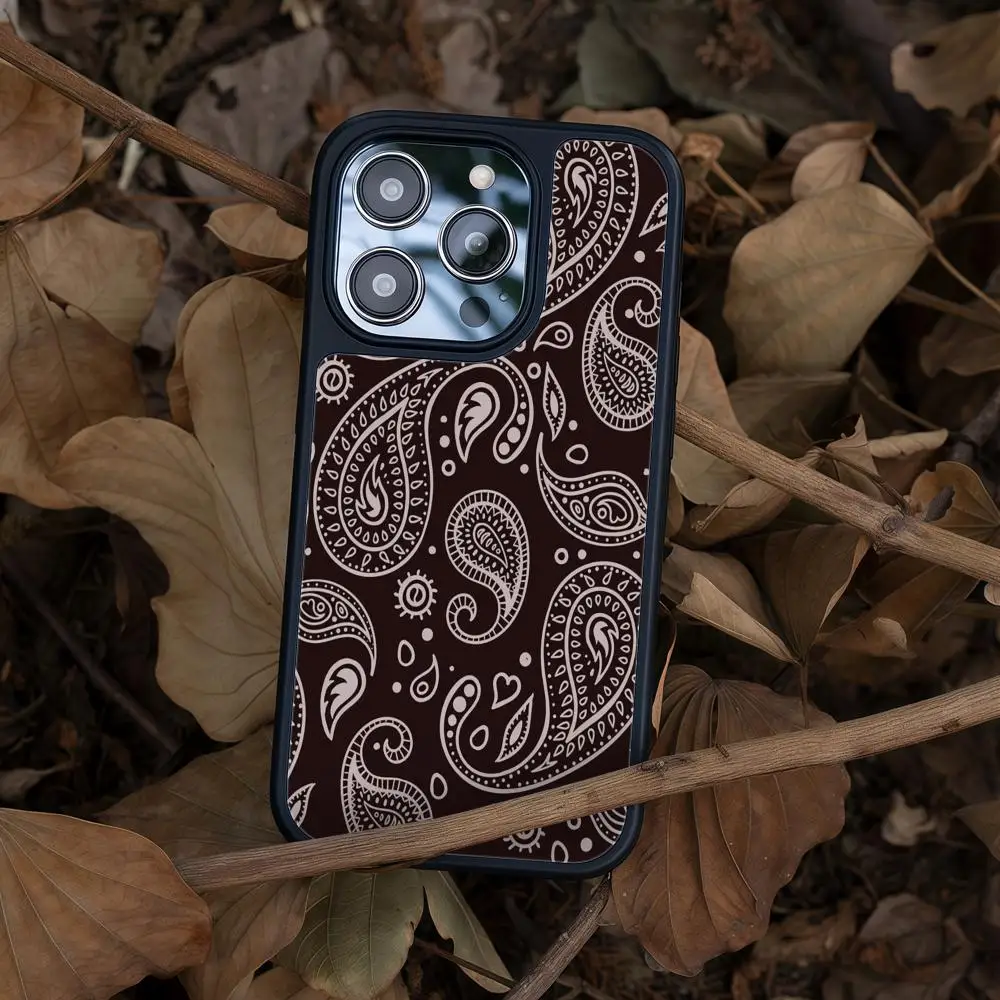 Bandana Paisley Phone Case  For IPhone 16 15 14 13 12Plus Pro Max Case Advanced carbon fiber black frame acrylic case