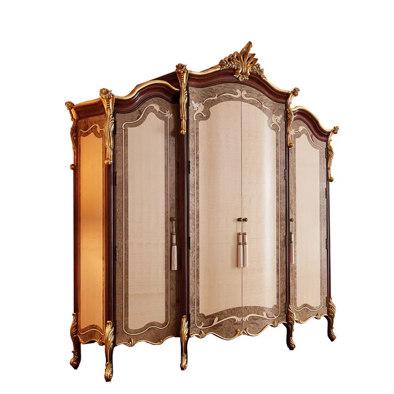 Solid wood wardrobe four-door large wardrobe bedroom storage wardrobe