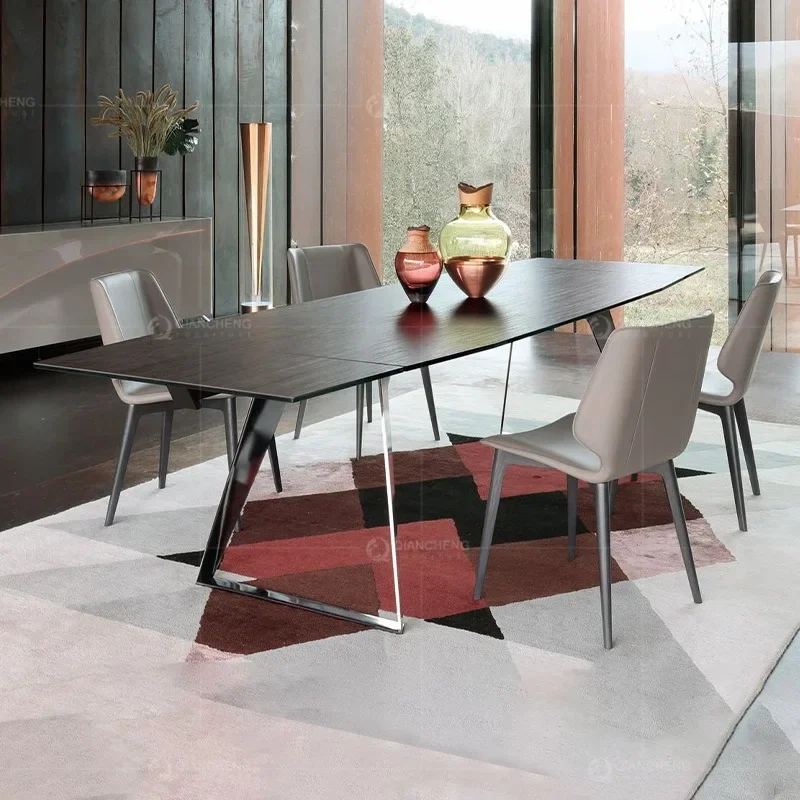 Mesa de jantar retangular retrátil moderna de alta qualidade para uso doméstico e cadeiras
