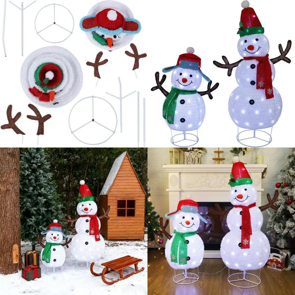 

Pair of Illuminated 3.6-2.6ft Tall White Snowman Outdoor Christmas Decorations with Built-in Lights for Holiday Season