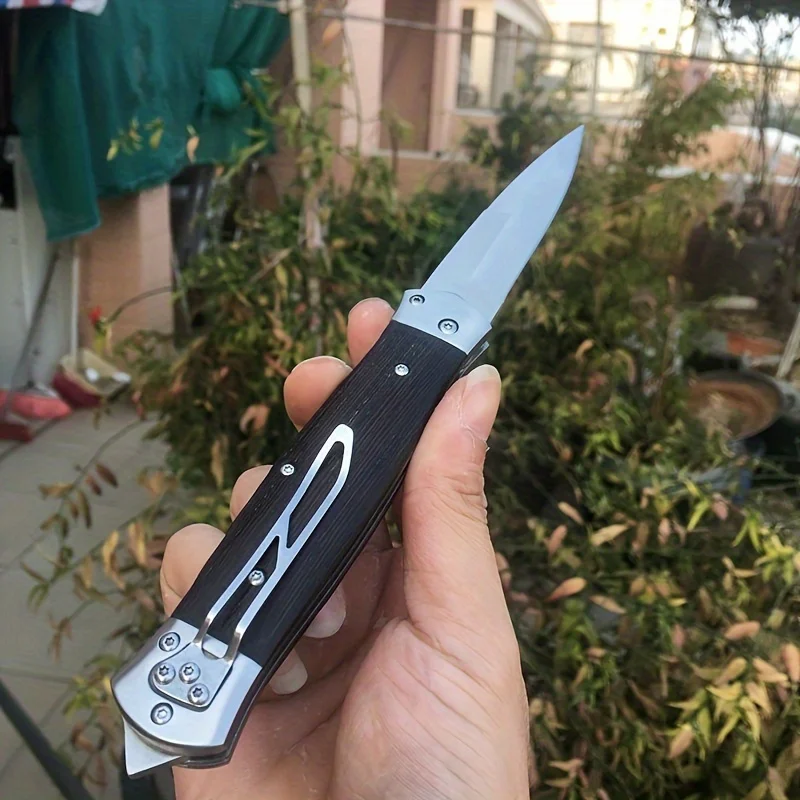 Cuchillo plegable de bolsillo con mango de madera, cuchillos de supervivencia EDC para acampar al aire libre, pesca, multiherramienta portátil duradera, cuchillos de mano de autodefensa