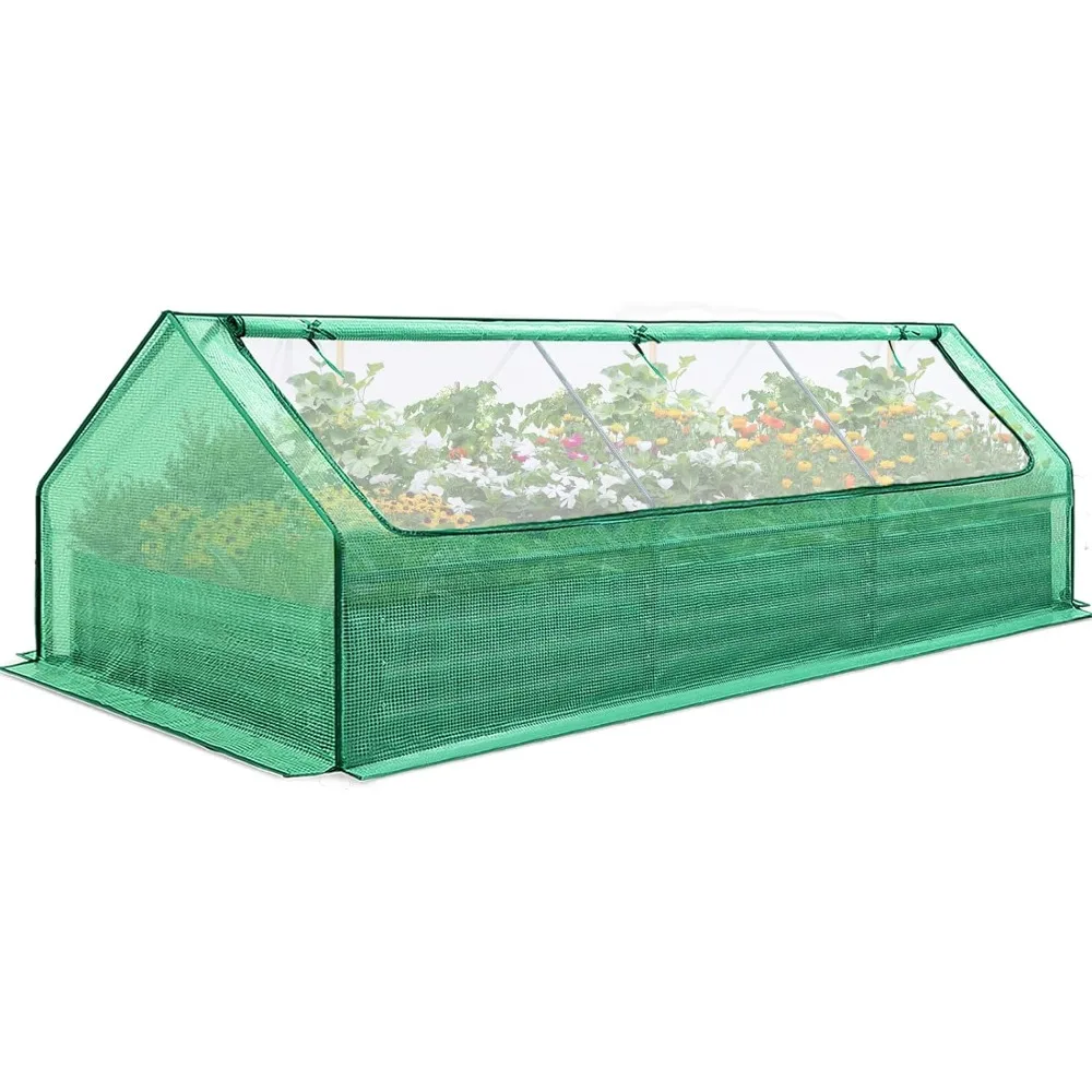 

Garden Greenhouse, 8 X 4 X 1 Ft Galvanized Raised Beds for Gardening Vegetables Metal Planter Box, Green House