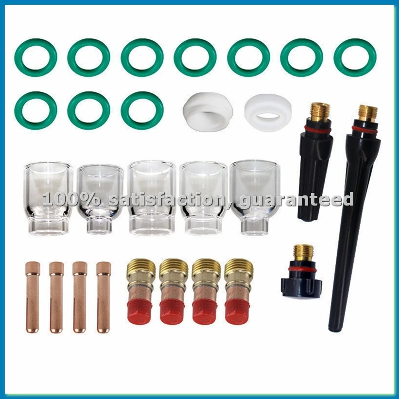 

28 шт. аксессуаров для TIG-сварки: линзы Stubby Lens 4-12 Cup для горелок -17/18/26, сварочные принадлежности 1.6мм-A09I