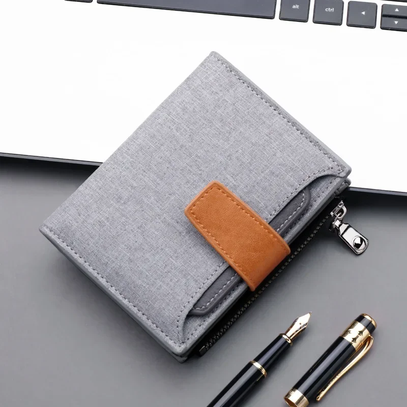 Men Wallet Canvas and PU Leather Gray/blue/black Short Male Purse Hasp/zipper Credit Card Holder Case Wallet for Men Money Bag