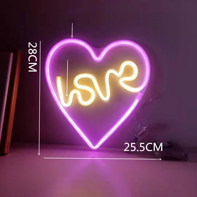 LED Neon Night Lights Heart Lightning Planet Shaped Sign Hanging Neon Lamp USB Decorative Wall Lights for Wedding Birthday Party