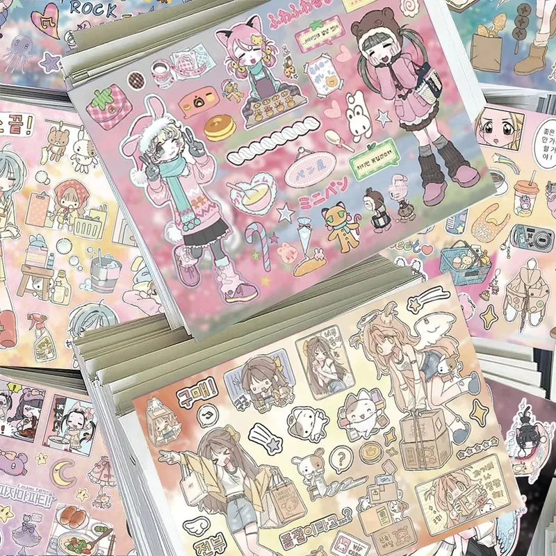 8/16/24 Sheets Girl's Diary Graffiti Stickers Cartoon Characters DIY Toys for Phone Bottle Travel Bag Aesthetic Decals Creative