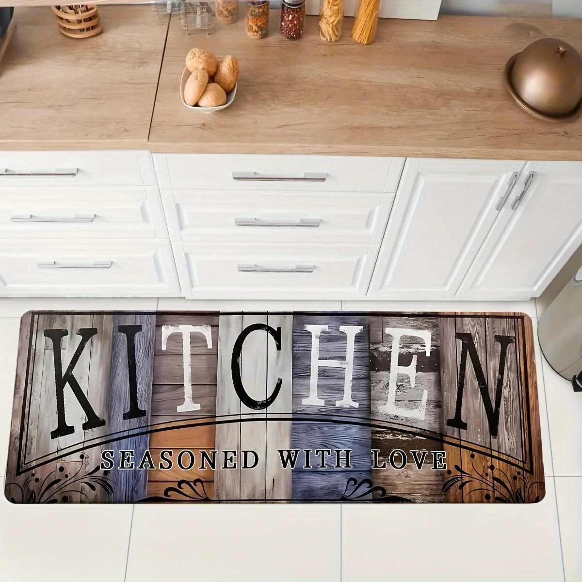 

1PC Minimalist Kitchen Motif Kitchen Rug Non-Slip Door Mat Pop design Bathroom Rug Bath Mat Carpet for Home Sink Laundry Decor