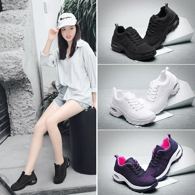 Women New Walking Shoes Breathable Casual Shoes Outdoor Light Weight Breathable Casual Walking Platform Ladies Sneakers Black