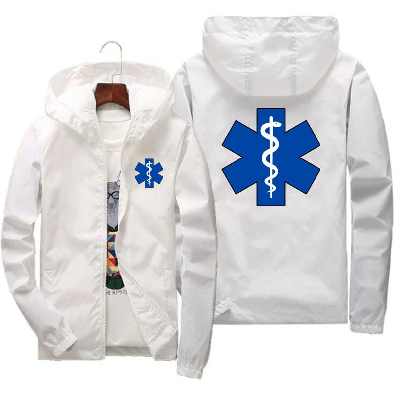 Spring and Autumn 2023 EMT First Aid Ambulance Printed Jacket Daily Casual Solid Color Zipper Coat Men\'s Women\'s Fashion Coat