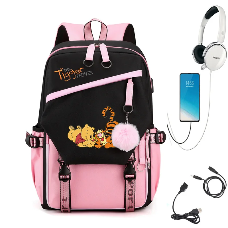 

Disney The Tigger Movie USB Charging Schoolbag Male and Female Student Backpack Anime Cartoon School Bag Mochila