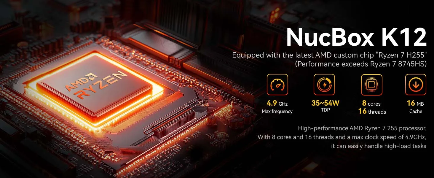 GMKtec K12 Mini PC AMD Ryzen™ 7 H 255 Dual DDR5 5600MT/s 3*SSD PCIe WiFi 6 BT 5.2 Dual 2.5G LAN OCulink Desktop Computer