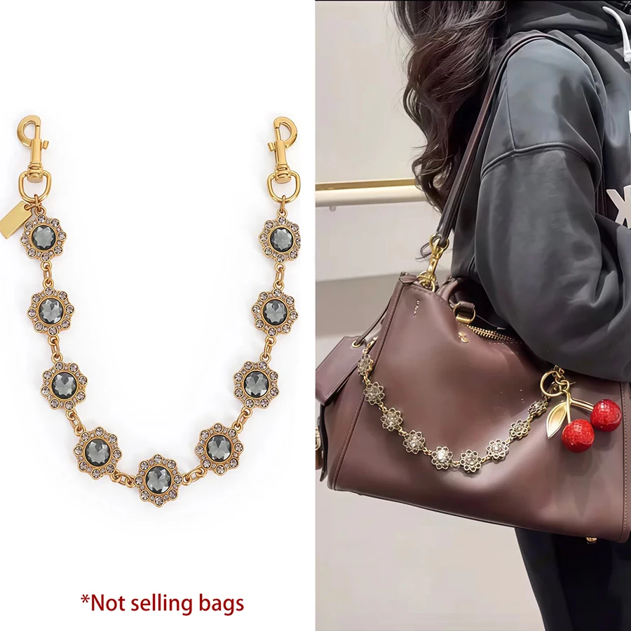 Cross Border Retro Inlaid Rhinestone Posibia Style Women Bag With Chain Hanging And Gilded Metal Luxury Bag Decoration