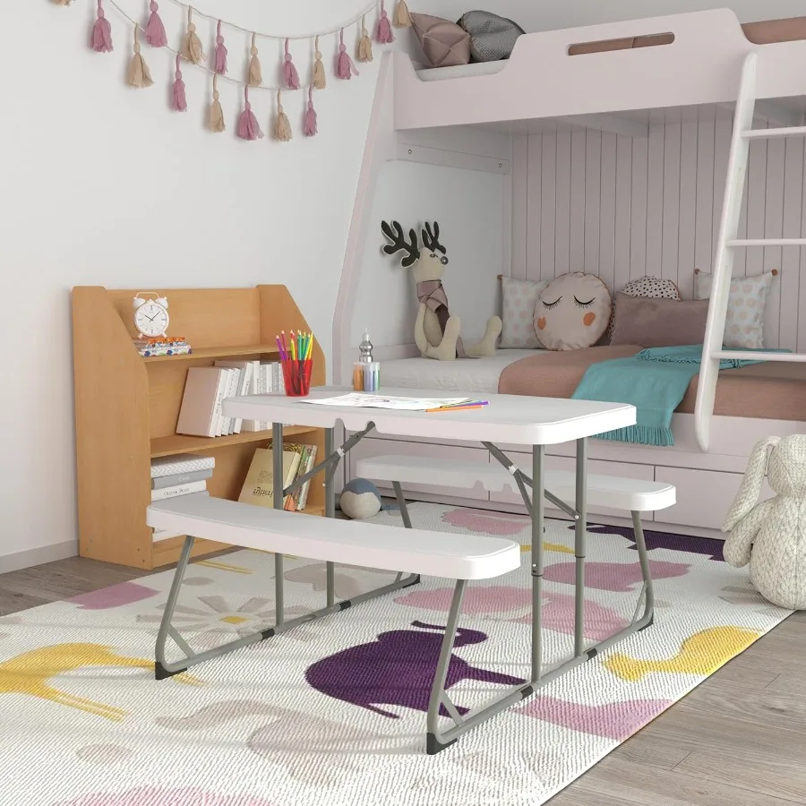 โต๊ะปิกนิกแบบพับได้พร้อมม้านั่งสำหรับเด็กอาริกา -เหมาะสำหรับสนามเด็กเล่นกลางแจ้ง การสังสรรค์ในสวนหลังบ้าน และกิจกรรมครอบครัว - กันน้ำ