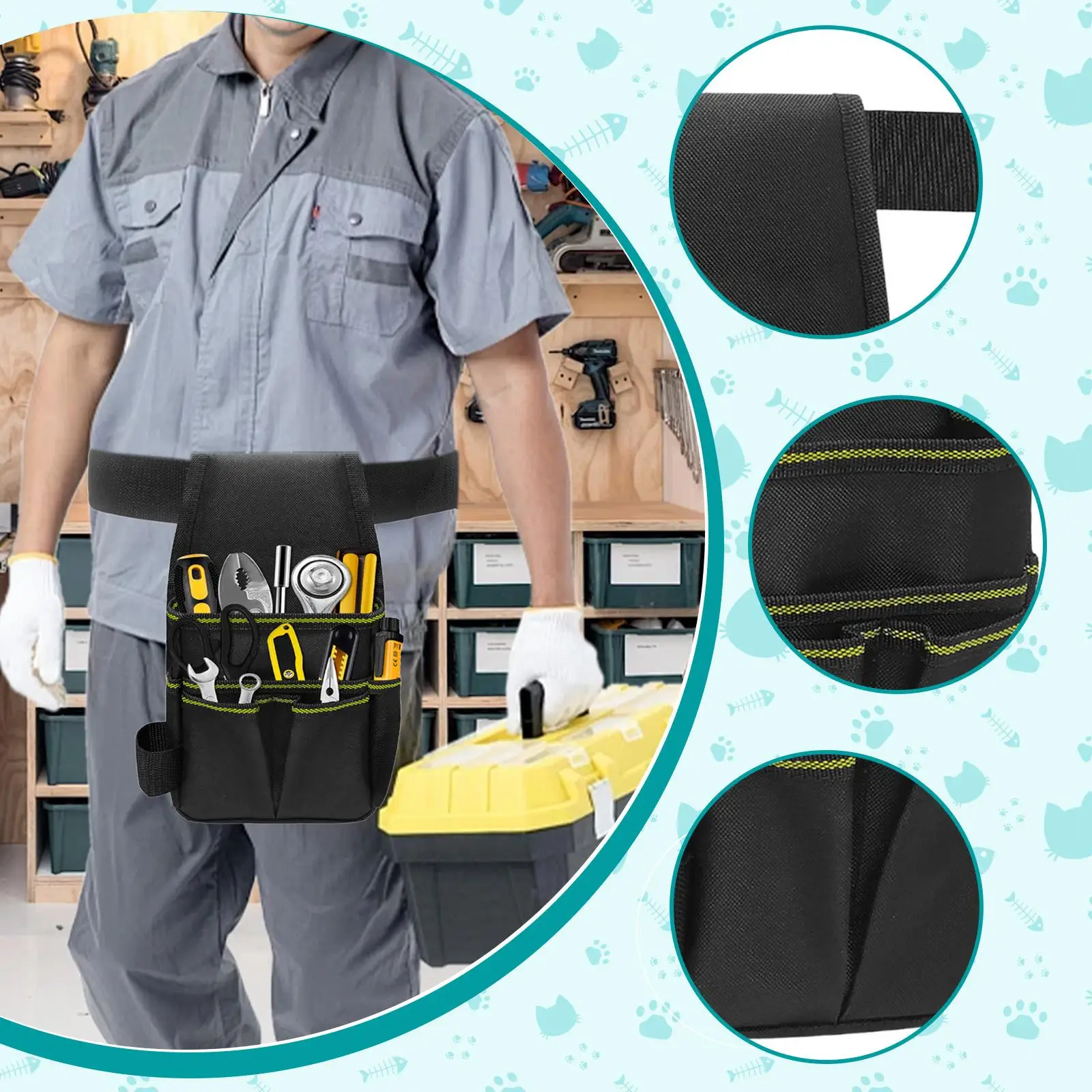 Gardening Tool Waist Bag with Multiple Pockets Tool Holder Belt for Electrician and Maintenance Workers
