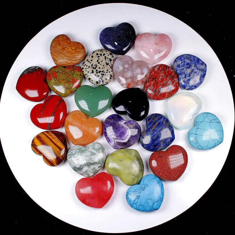 

4cm Natural Crystal Heart Shaped Stone 21 Multicolors Love Shape Carved Reiki Agate Obsidian Gem Artificial Turquoise Opal Stone