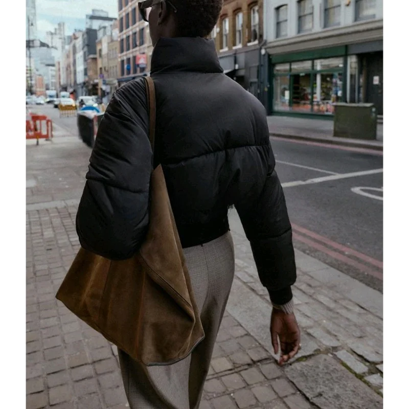 

Осенняя женская верхняя одежда из хлопка с воротником-стойкой и застежкой-молнией в американском стиле Simple Sle Long Sve 8073229