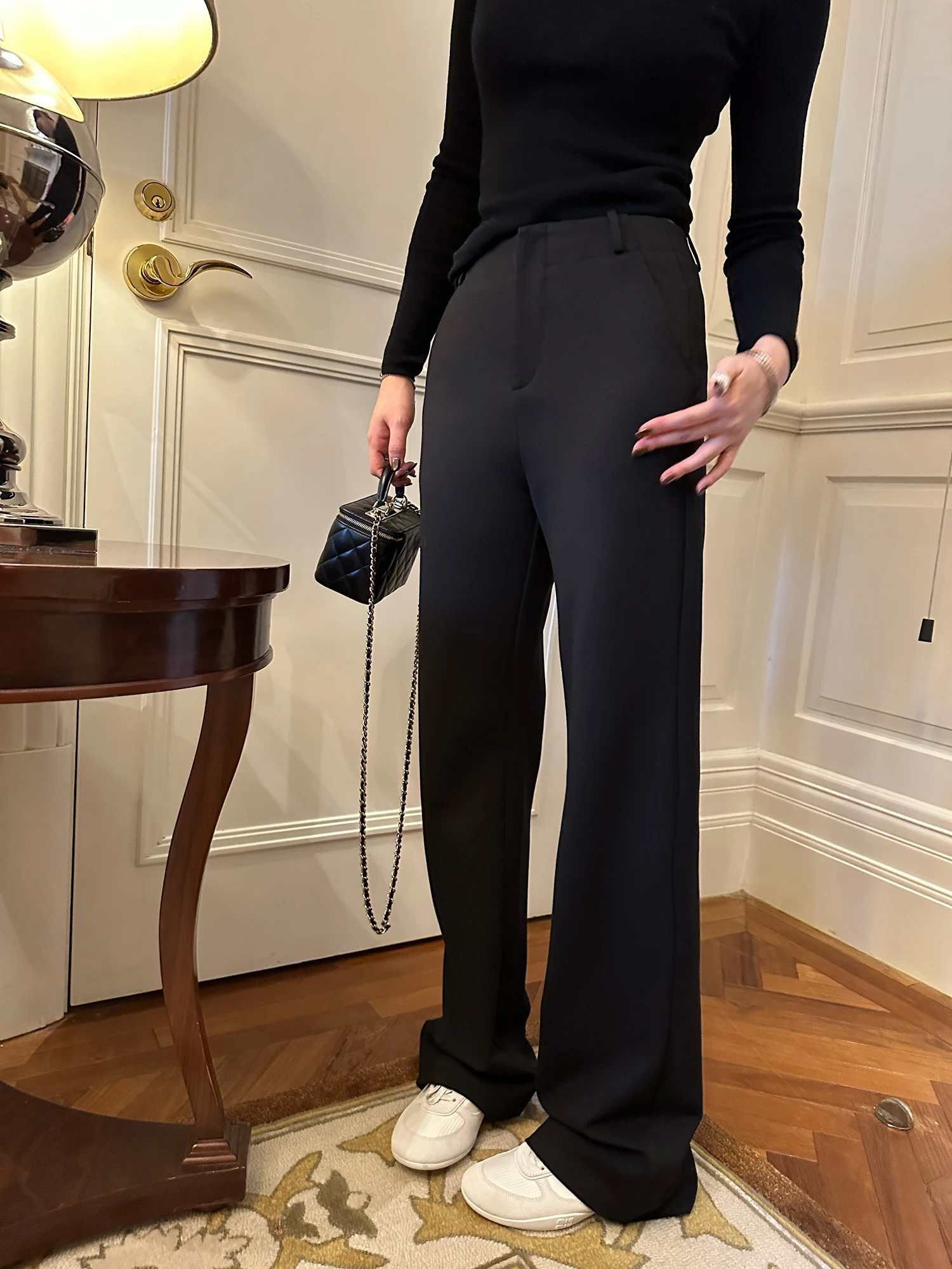 

Женские прямые повседневные брюки Dibaoxi с эластичным поясом, черные, осенне-зимние, облегающие, длинные, для работы, с завышенной талией