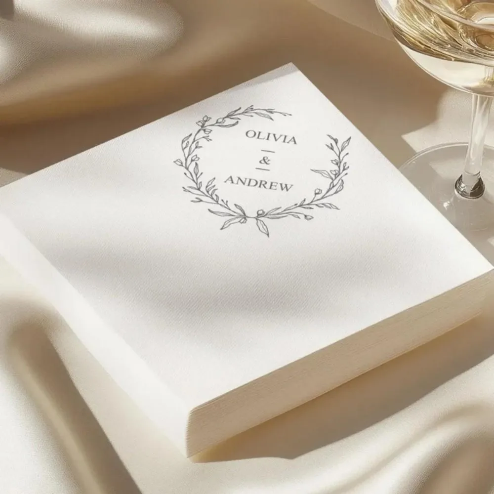 مناديل مخصصة مونوغرام مناديل الزفاف مع أسماء الزوجين مناديل كوكتيل أنيقة لاستقبال عشاء أو ديكور دش الزفاف #2