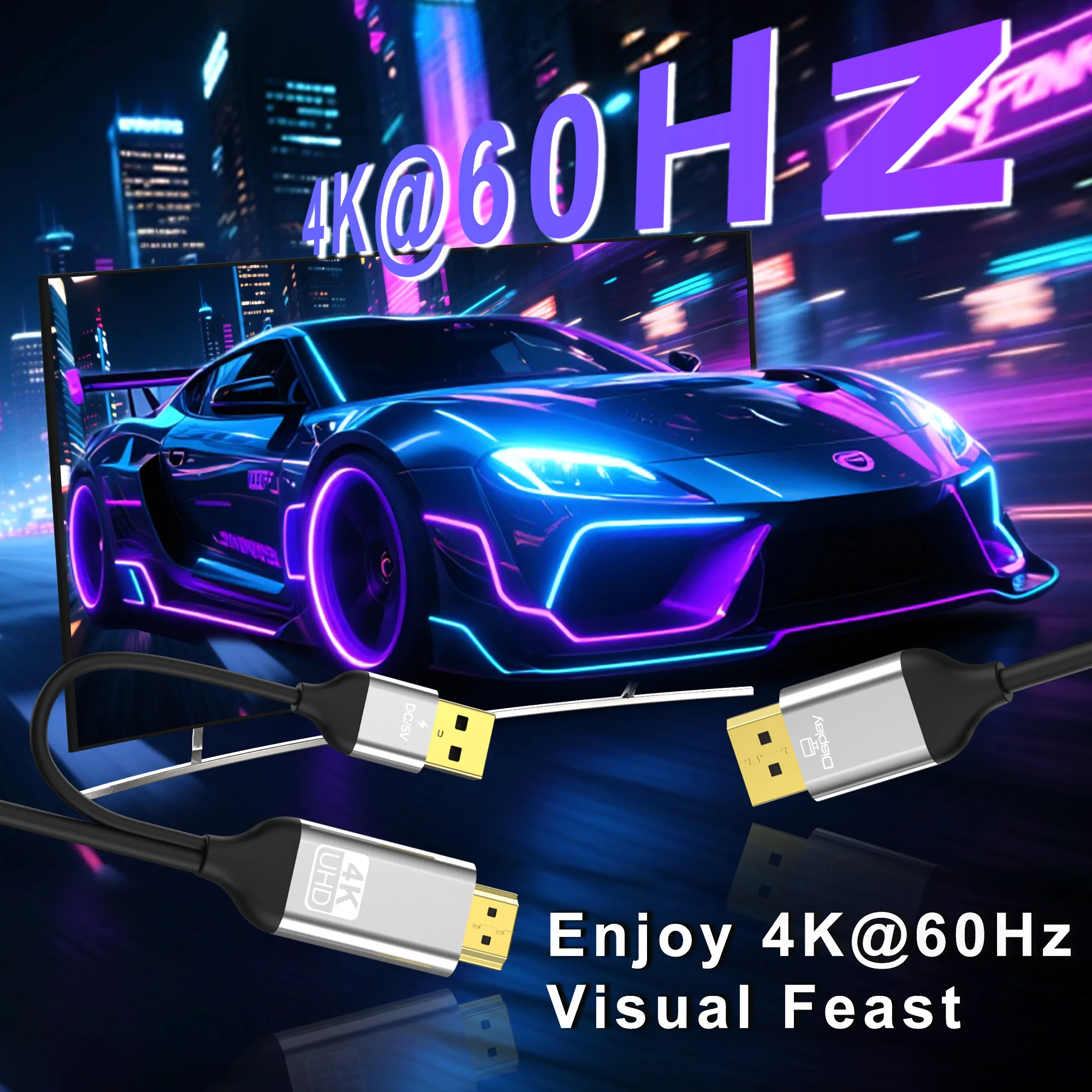 4K@60Hz HDMI-zu-DisplayPort-Kabel, HDR unterstützt, unidirektionaler Konverter für PC/Laptop/PS5/Monitor, Thunderbolt 4-kompatibel – Detail 7