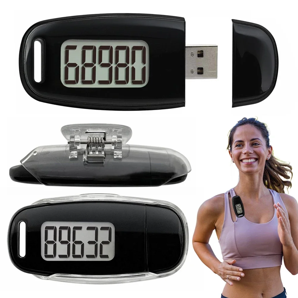 3D Pedometer Portable Digital Pedometer USB Rechargeable Electronic Pedometer with Clip and Strap  Outdoor Sports