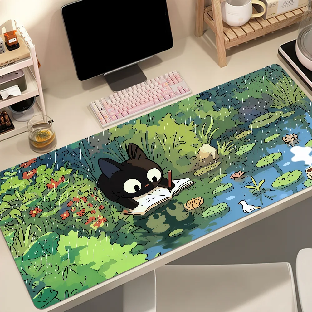 Anime Green Black Cat Mouse Pad Non-slip Thickened MousePad Student Cushion Large Writing Gaming Lockedge Office