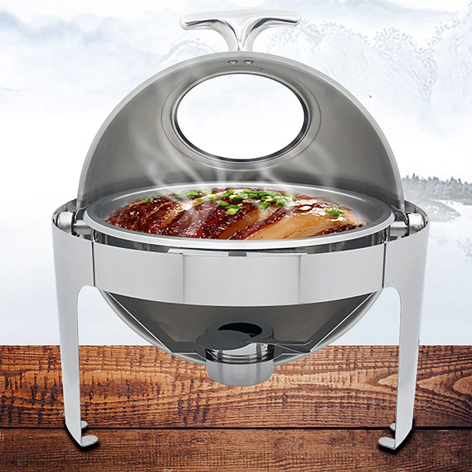 Chafing Dish Solid Buffet Golden Stainless Steel Alcohol Stove Household Commercial Removable Round Food Warmer Restaurant