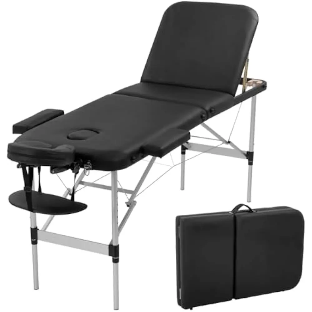 

24 Inch Massage Table, Wide Lash Bed Height Adjustable 3 Folding with Non-Woven Bag for Spa Footmassage Facial CareSpa Tattoo