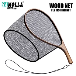 Fishing Net Wooden Handle Large Fly Fishing Tackle Rubber Coating Trout Landing Net Bass Pike Tools Catch and Release