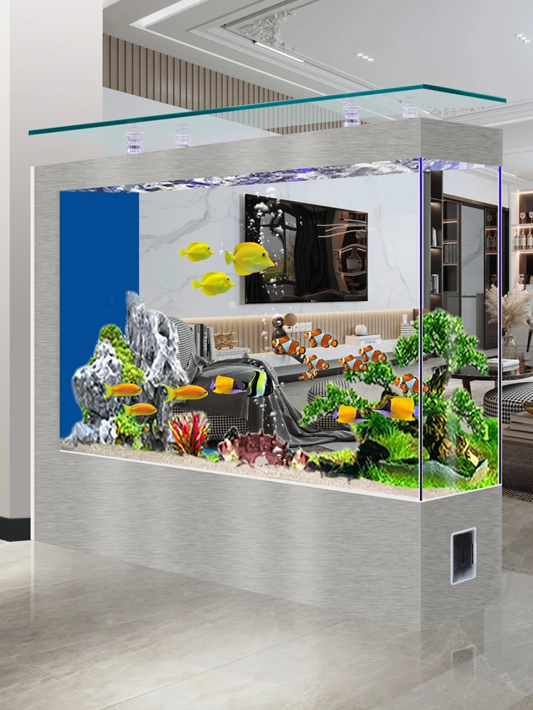 

Новая перегородка для входа в гостиную без изменений воды. Экологический аквариум, дренажный у стены.