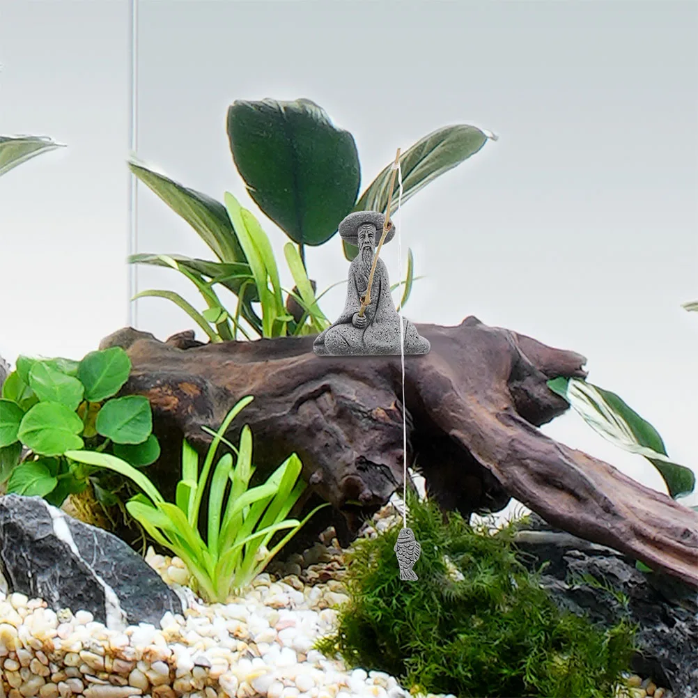 

2 set 2 Sets Fisherman Statue Sandstone Sitting Fishing Old Man Figurines Aquarium Bonsai Fish Tank Decoration Micro Landscape
